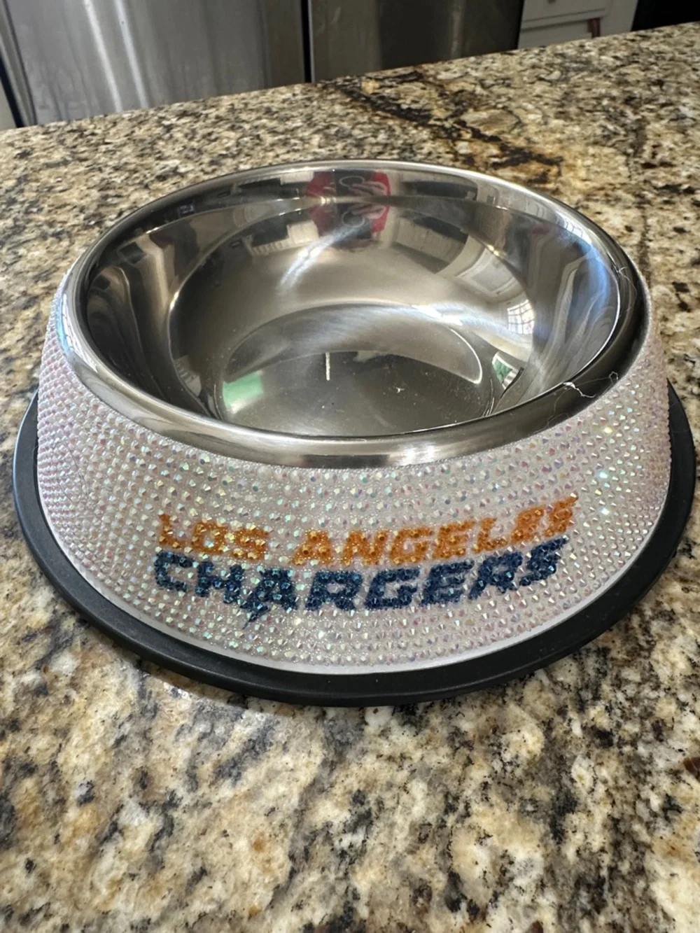 NFL Los Angeles Chargers Rhinestone Pet Bowl - White, Gold, Blue